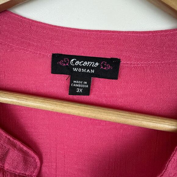 Cocomo Womens Popover Tie Front Blouse Sz‎ 3X Pink 3/4 Length Sleeves Feminine - Picture 8 of 11